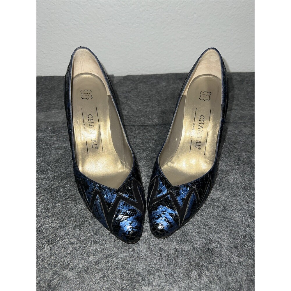CHANTEL LADIES BLUE SNAKE SKIN &BLACK SUEDE PUMPS SIZE 6B MADE IN ITALY